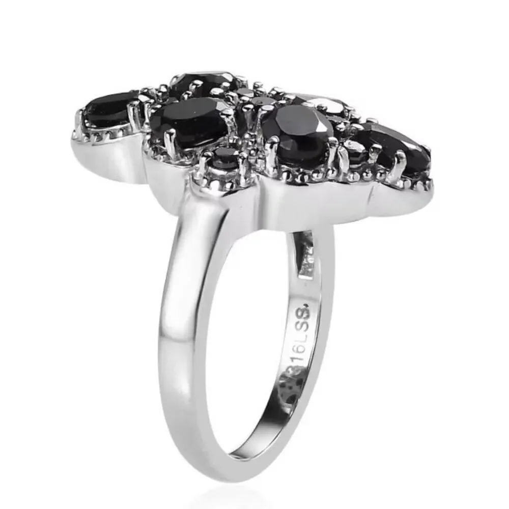 Thai Black Spinel and Simulated Black Diamond 2.80 ctw Ring in Stainless Steel 8
